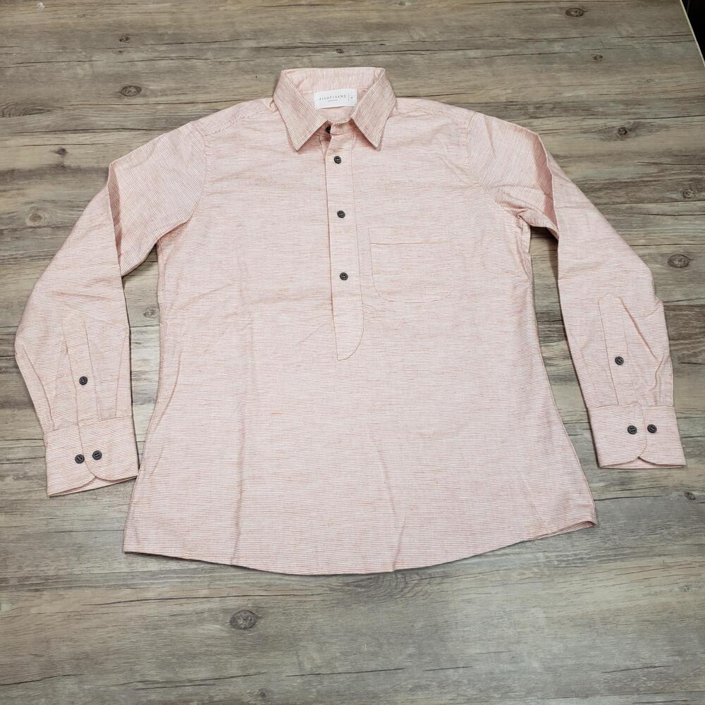 Eight + Sand Shirt Womens Small Pink Stripe Popover Linen Cotton USA Long Sleeve